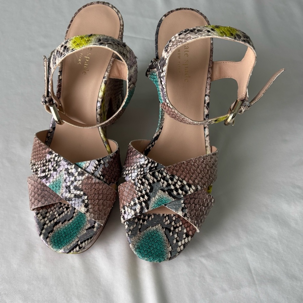 Kate Spade Green and Brown Snakeskin Sandals